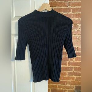 Boden Ribbed Pointelle High Neck Top